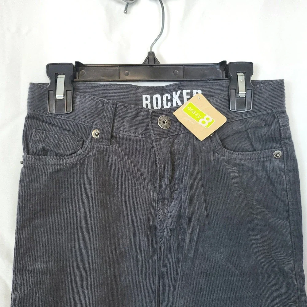 Crazy 8 Boys Dark Grey Corduroy Rocker Straight Leg Adjustable Waist Pants 7 NEW